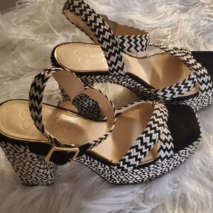 Jessica Simpson Zigzag Black and White Platform Heels Size 10